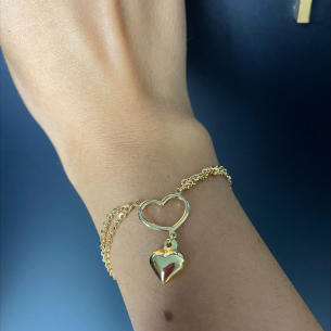 Pulseira Bailarina Dupla com Corações Ouro 18k