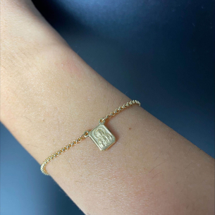 Pulseira Escapulário Infantil Sagrado Coração de Jesus e Nossa Senhora Malha Portuguesa Ouro 18k