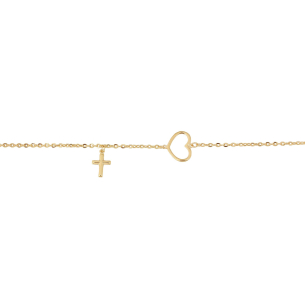 Pulseira Bailarina Coração e Cruz em Ouro 18k