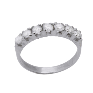 Anel Meia Aliança com Diamantes de 10 pontos Ouro Branco 18k