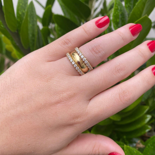 Anel Aliança Cravejada Inteira 2mm Ouro 18k