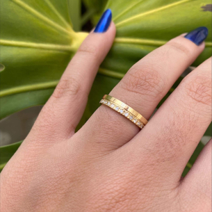 Aliança Quadrada 3.5mm Com Diamantes Ouro 18k