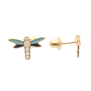 Brinco Baby de Libélula com Resina Ouro 18k