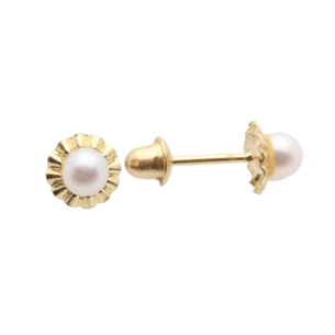 Brinco Baby Flor com Pérola 2.9mm Ouro 18k