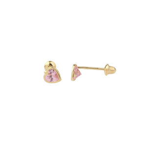 Brinco Baby Coração Cristal Rosa Ouro 18k