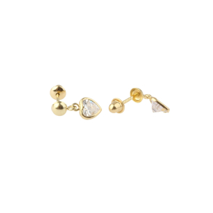 Brinco Baby Coração Cristal Pendurado Branco Ouro 18k