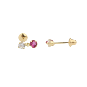 Brinco Baby Zircônia 3mm Pendurada Ouro 18k