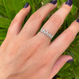 Anel Coroinha com Diamante Ouro Branco 18k