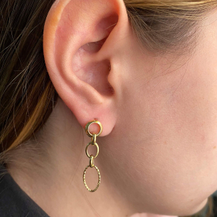Brinco Elos Ovais Liso e Diamantado Ouro 18k