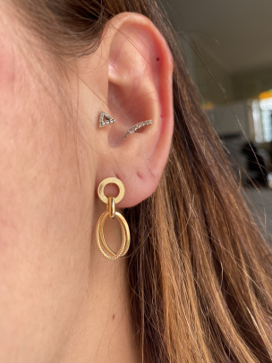 Brinco Mix de Elos Pendurados Amarelo Ouro 18k