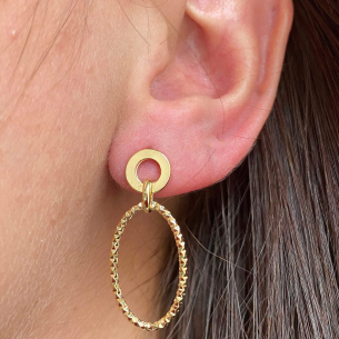 Brinco Argolas Oval Diamantada e Redonda Ouro 18k