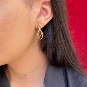 Brinco Elos Liso e Diamatado em Ouro 18k