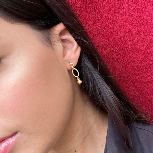 Brinco Elos com Bolinha em Ouro 18k