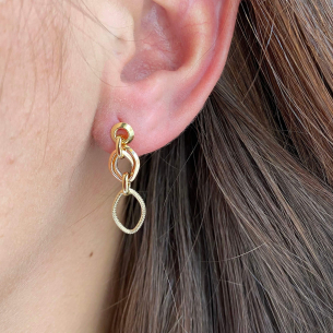Brinco Mix de Elos Redondo e Navete com Ouro Vermelho Ouro 18k