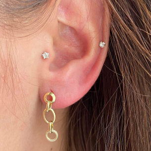Brinco Elos Redondos Estilizados Ouro 18k