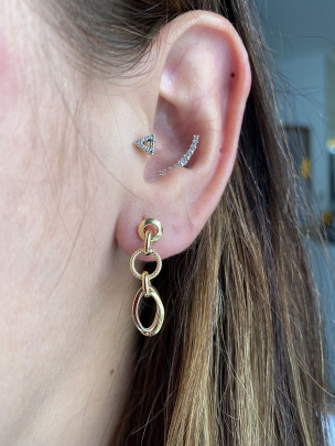 Brinco Elos Redondos e Oval Duplo Ouro 18k