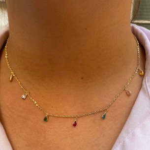 Choker Gotas Coloridas Ouro 18k