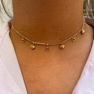 Choker Mix de Corações Ouro 18k