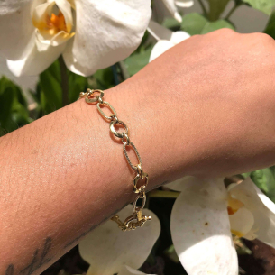 Pulseira Mix de Malhas Elo Oval e Redondo 19cm Ouro 18k