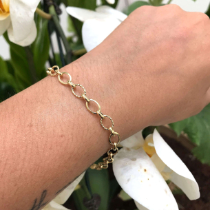 Pulseira Mix de Elos Ovais Trabalhados 19,50cm Ouro 18k