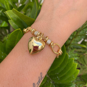 Pulseira Bailarina com Mix de Elos Ovais e Pingentes Ouro 18k