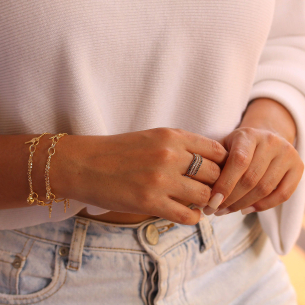 Pulseira Mix de Malhas Chave e Coração Ouro 18k