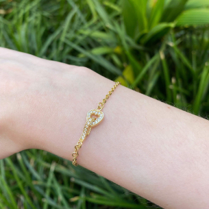 Pulseira Bailarina com Coração no Fecho 19,5cm Ouro 18k