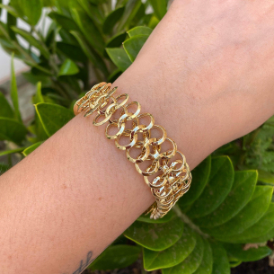 Pulseira Escama de Peixe 21cm Ouro 18k