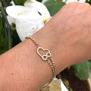 Pulseira Mix de Malhas Coração com Infinito Ouro 18k