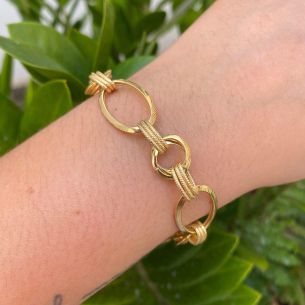 Pulseira Elos Lisos e Triplo Fosco Ouro 18k
