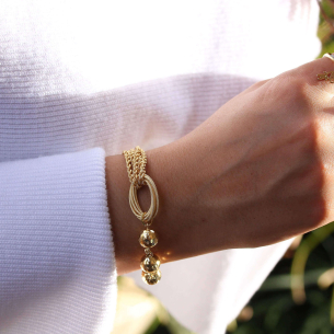 Pulseira Mix de Malhas com Bolas Diamantadas Ouro 18k
