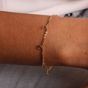 Pulseira Malha Bailarina com Berloques de Coração 19,5cm Ouro 18k
