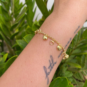 Pulseira Metade Elos Metade Portuguesa com Pingentes Ouro 18k