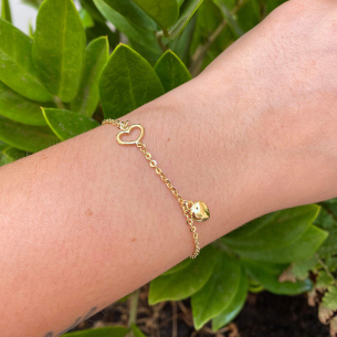 Pulseira Bailarina Coração Vazado e Liso Ouro 18k
