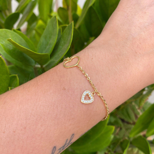 Pulseira Bailarina Coração Vazado e Cravejado Ouro 18k