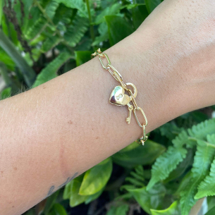 Pulseira Cartier com Fecho Coração Cadeado Ouro 18k