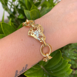 Pulseira Conjunto de Elos com Coração Ouro 18k
