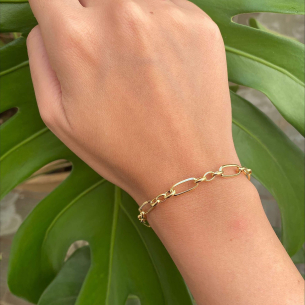 Pulseira Três Elos Intercalados Ouro 18k