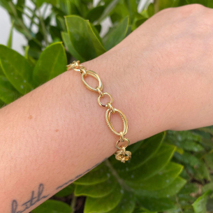 Pulseira Conjunto de Elos Pequenos Ovais com Mix de Texturas Ouro 18k