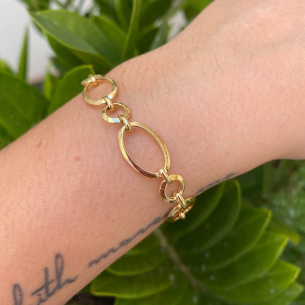 Pulseira Conjunto de Elos Pequenos Lisos Ouro 18k