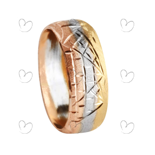 Anel Escrava 8mm Tricolor Abaulada Diamantada Ouro 18k