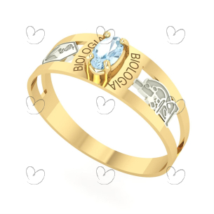 Anel Formatura Biologia Oval 3mm x 5mm Ouro 18k