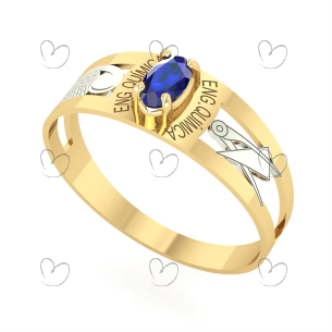 Anel Formatura Engenharia Química 3mm x 5mm Ouro 18k