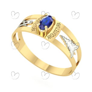 Anel Formatura Arquitetura Oval 3mm x 5mm Ouro 18k