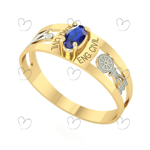 Anel Formatura Engenharia Civil Oval 3mm x 5mm Ouro 18k