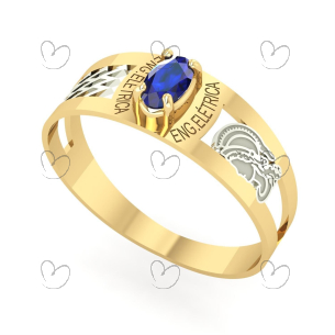 Anel Formatura Engenharia Elétrica Oval 3mm x 5mm Ouro 18k