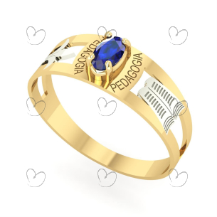 Anel Formatura Pedagogia Oval 3mm x 5mm Ouro 18k