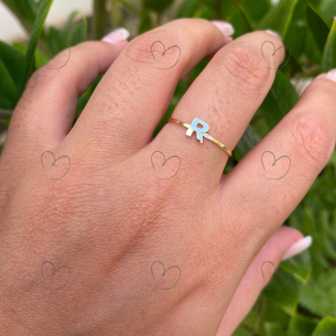 Anel Letra Fininha Personalizada Ouro 18k