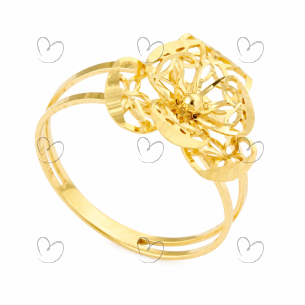 Anel Flor Vazado Navete 3 Pétalas Ouro 18K