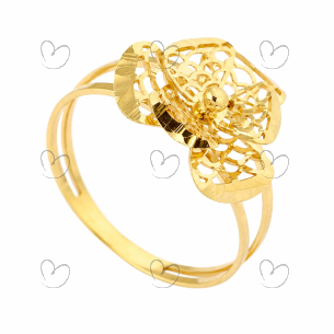 Anel Flor Vazado Escama 3 Pétalas Ouro 18K